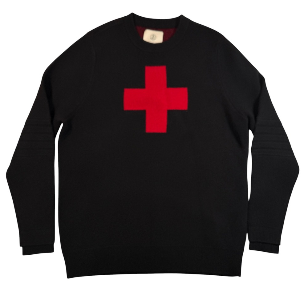 Alps & Meters Original Ski Race Knit Patrol Sweater Mens XXL Black Wool Cross